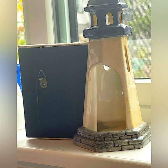 lighthouse candleholder picture frame w/seagull bird ceramic votive vtg 10" high - Picture 3 of 4